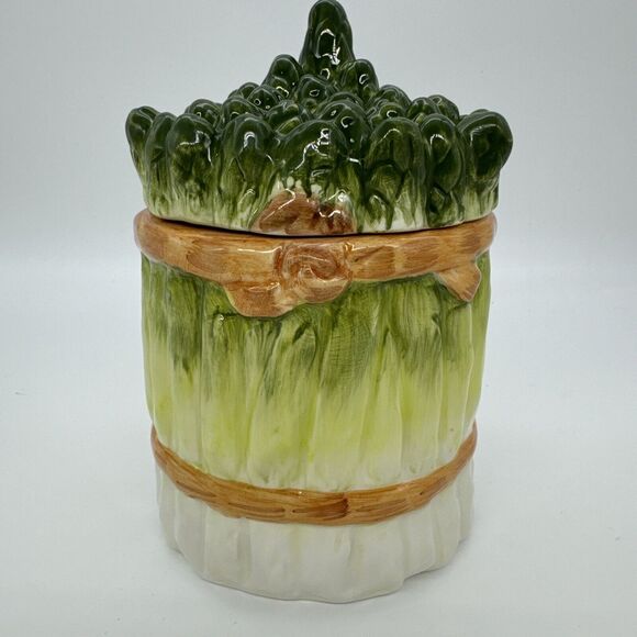 Vintage SAMWARE Made in China Ceramic ASPARAGUS SMALL canister/lid 1 of Set Of 3 - Picture 1 of 11